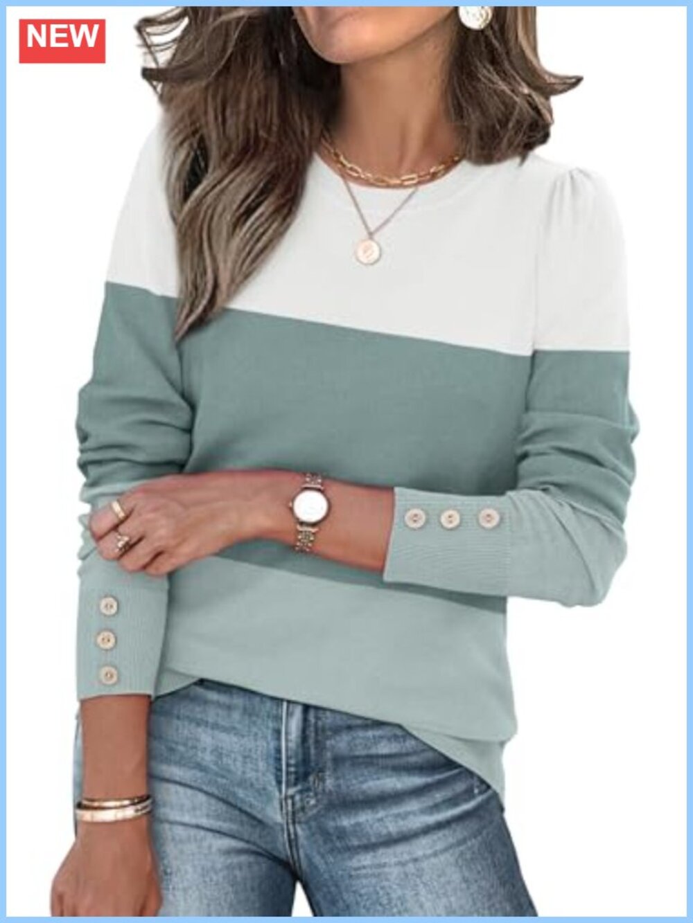 Women's Soft Knit Pullover Sweater Long Sleeve Button Cuff Casual Top